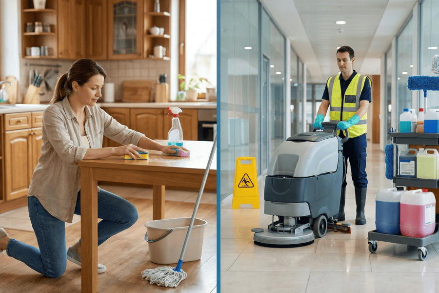 Diferencias entre limpieza doméstica y profesional: cuándo usar cada tipo de producto